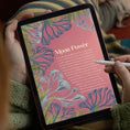 Load image into Gallery viewer, Person holding a tablet with a colorful 'Moon Power' design on the screen.
